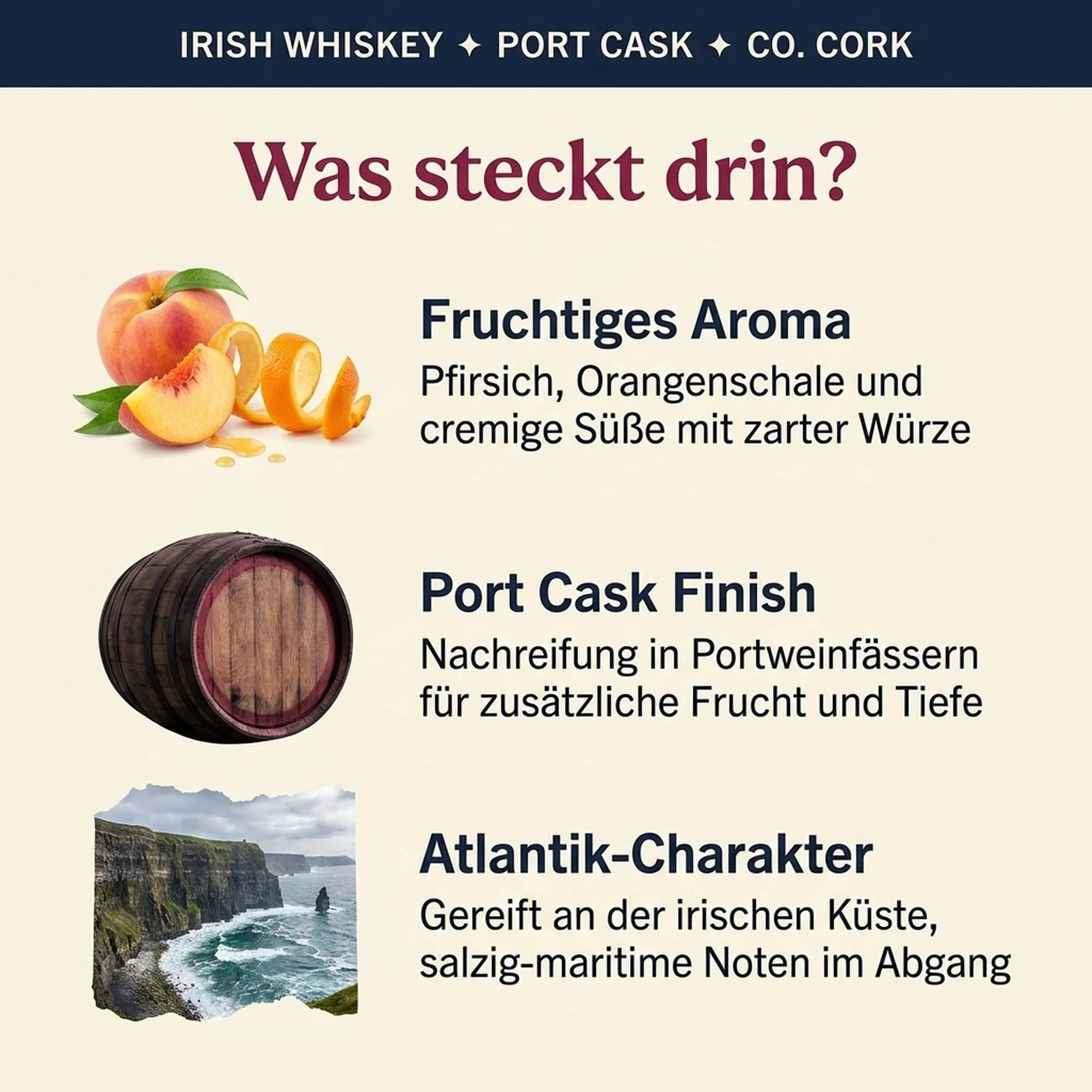 Clonakilty Port Cask Irish Whisky 0,7l, alc. 43,6 Vol.-% - Image 2