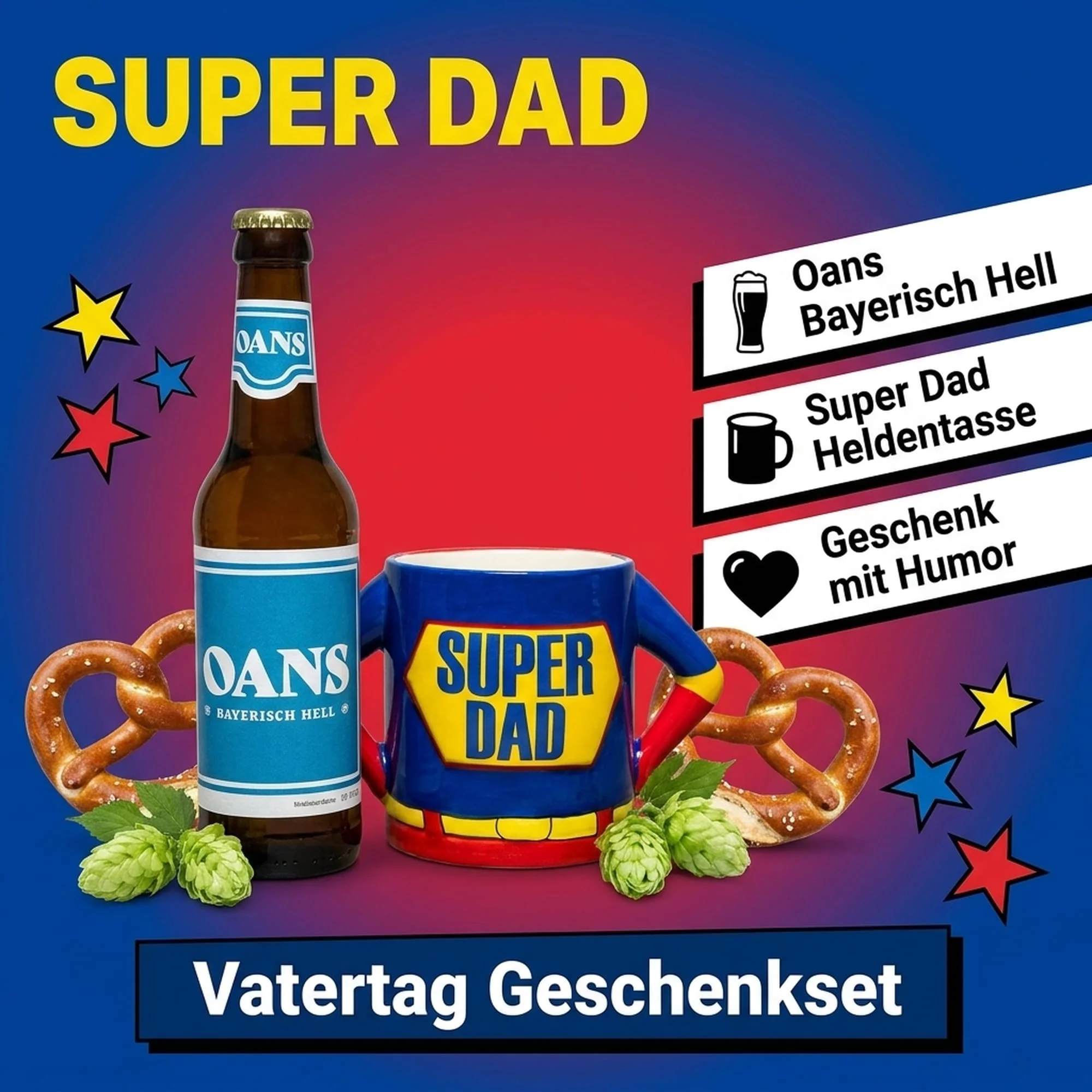 Super Dad Geschenkset — Oans Bayerisch Hell & Heldentasse 0,33l, alc. 4,9 Vol.-%