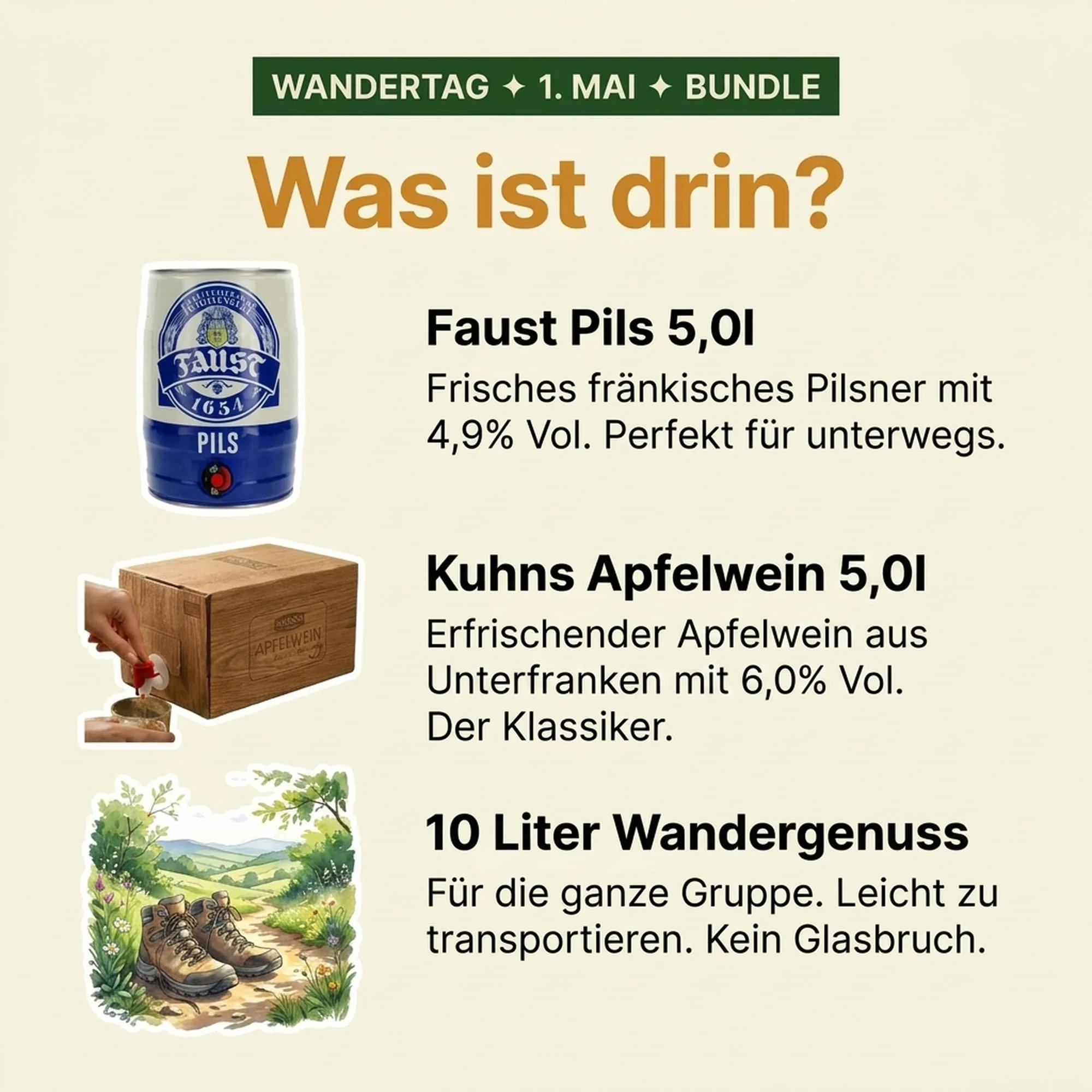 Wanderpaket — Faust Pils 5L + Kuhns Apfelwein 5L, alc. 4,9/6,0 Vol.-% - Image 2